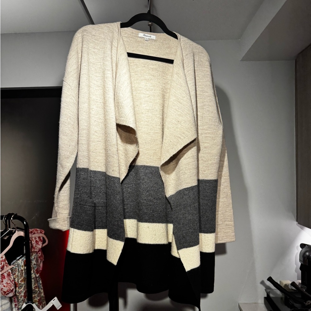 Madewell Striped Boiled Wool 100% Merino Wool Meridian Cardigan Size S/M - Picture 5 of 8